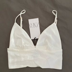 ZARA White cropped linen bralette top